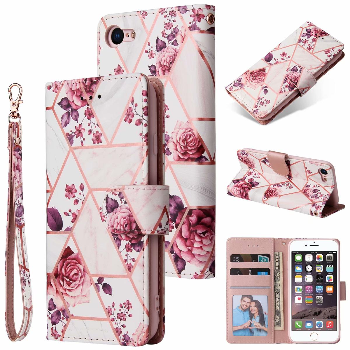 UTGATT1 Marble Grid Plånboksfodral iPhone 7/8/SE 2020 - Rosor