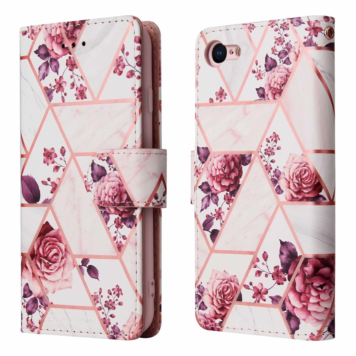 UTGATT1 Marble Grid Plånboksfodral iPhone 7/8/SE 2020 - Rosor