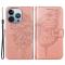 OEM iPhone 14 Pro Max Plånboksfodral Butterfly Flower Imprinted - Rosa Guld