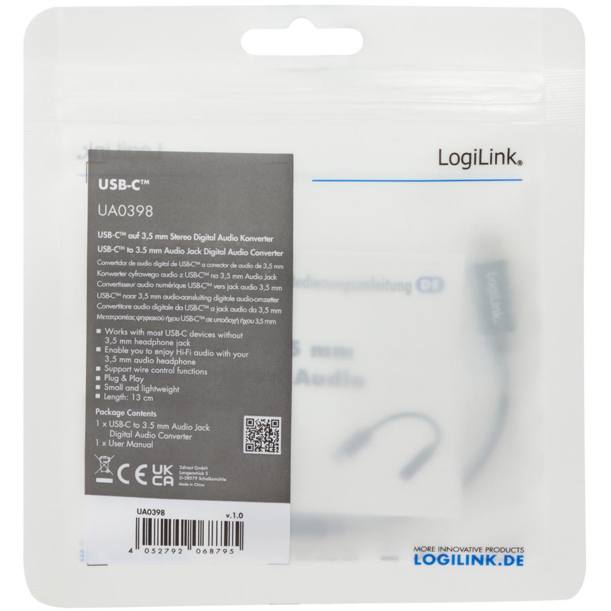 LogiLink LOGILINK USB-C 3.5mm-ljudadapter m DAC 13cm nylonkabel