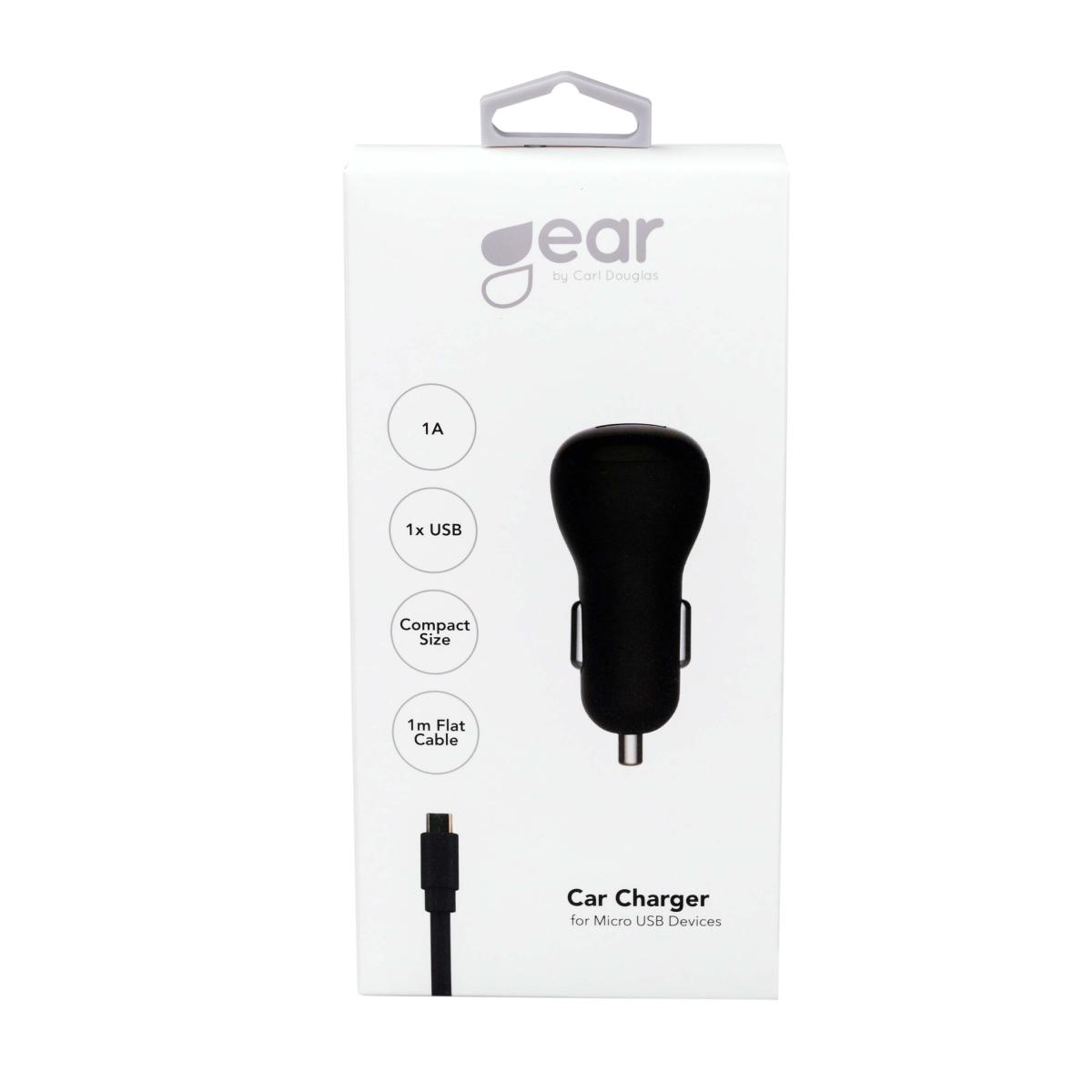 GEAR GEAR Laddare 12-24V 1xUSB 1A Svart MicroUSB Kabel platt 1m