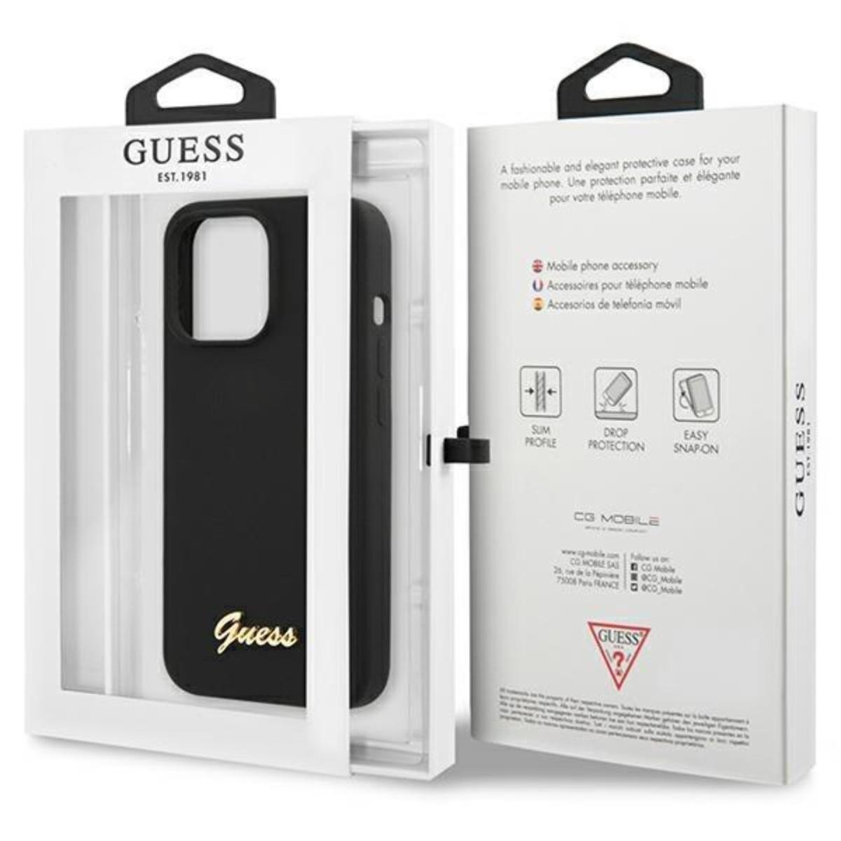 Guess Guess Mobilskal till iPhone 13 Pro Max Script Gold Logo - Svart