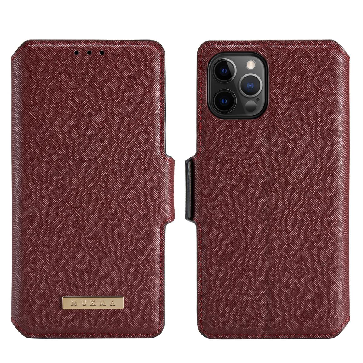 MUXMA Muxma Saffiano Plånboksfodral till iPhone 13 Pro - Röd