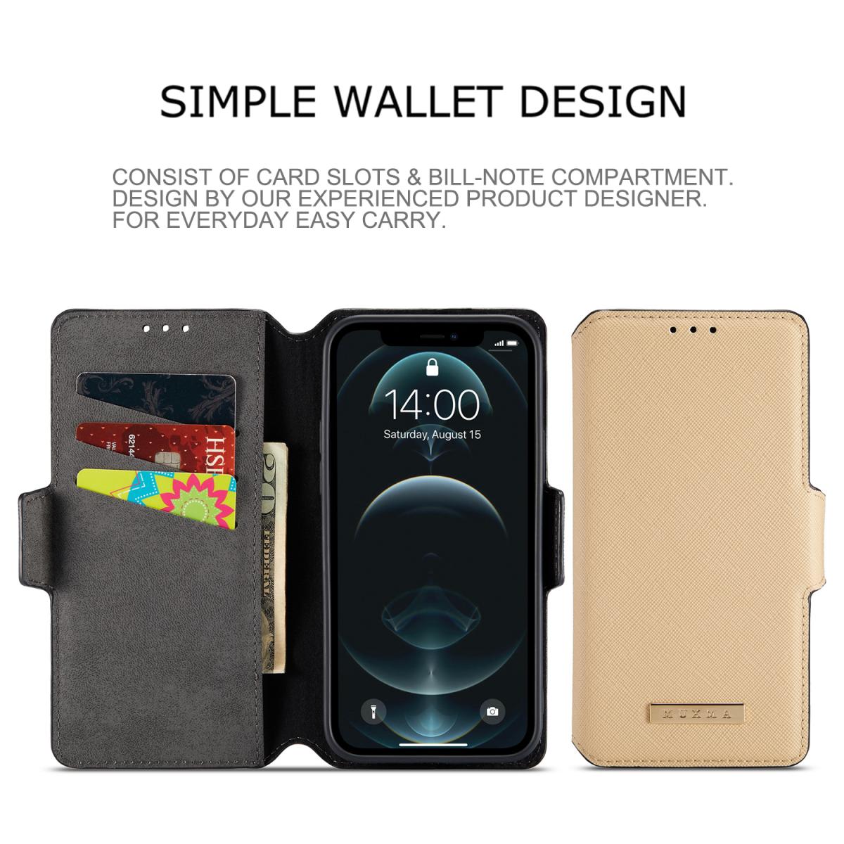 MUXMA Muxma Saffiano Plånboksfodral till Apple iPhone 12 Pro Max - Beige