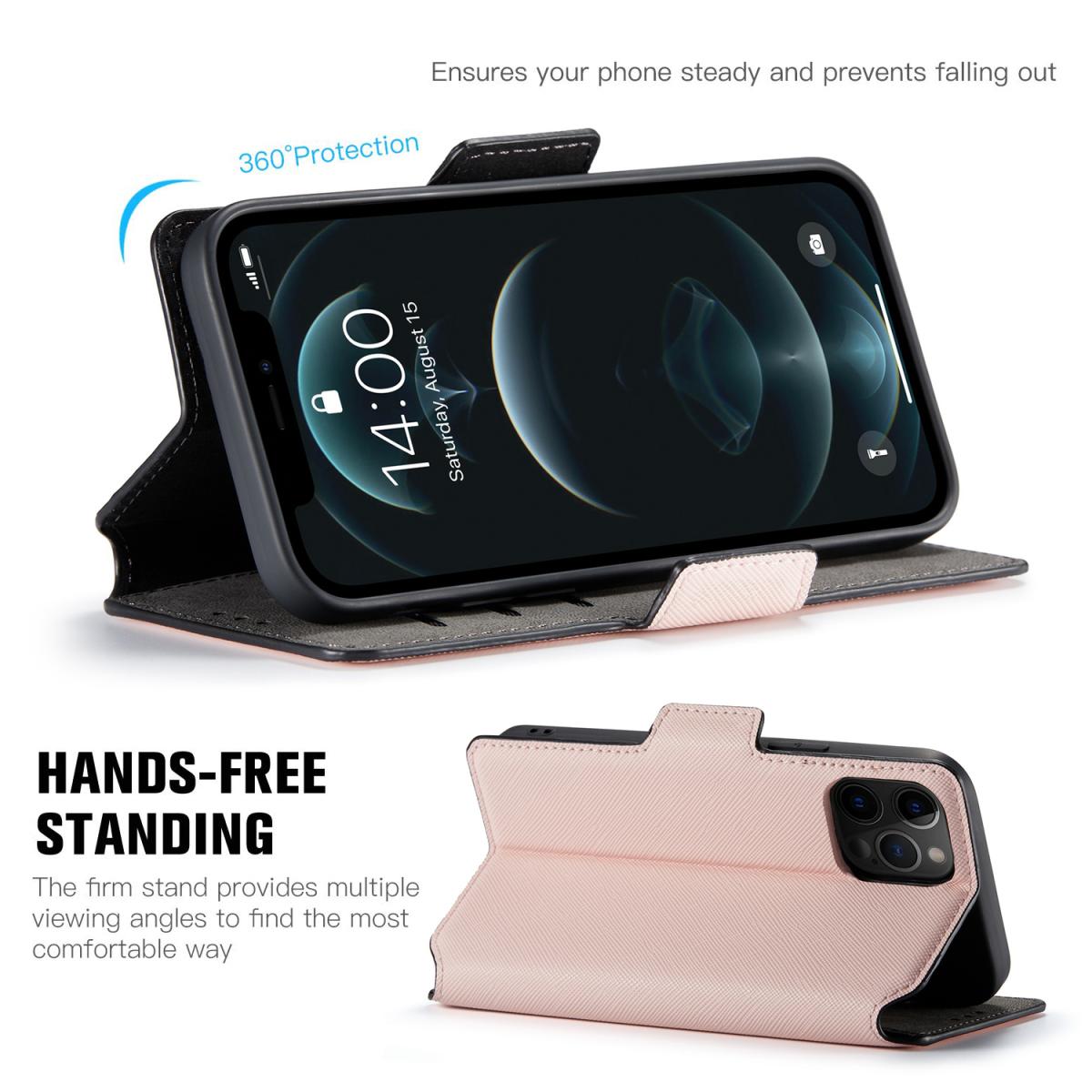 UTGATT1 Muxma Saffiano Plånboksfodral till Apple iPhone 12 Mini - Rosa