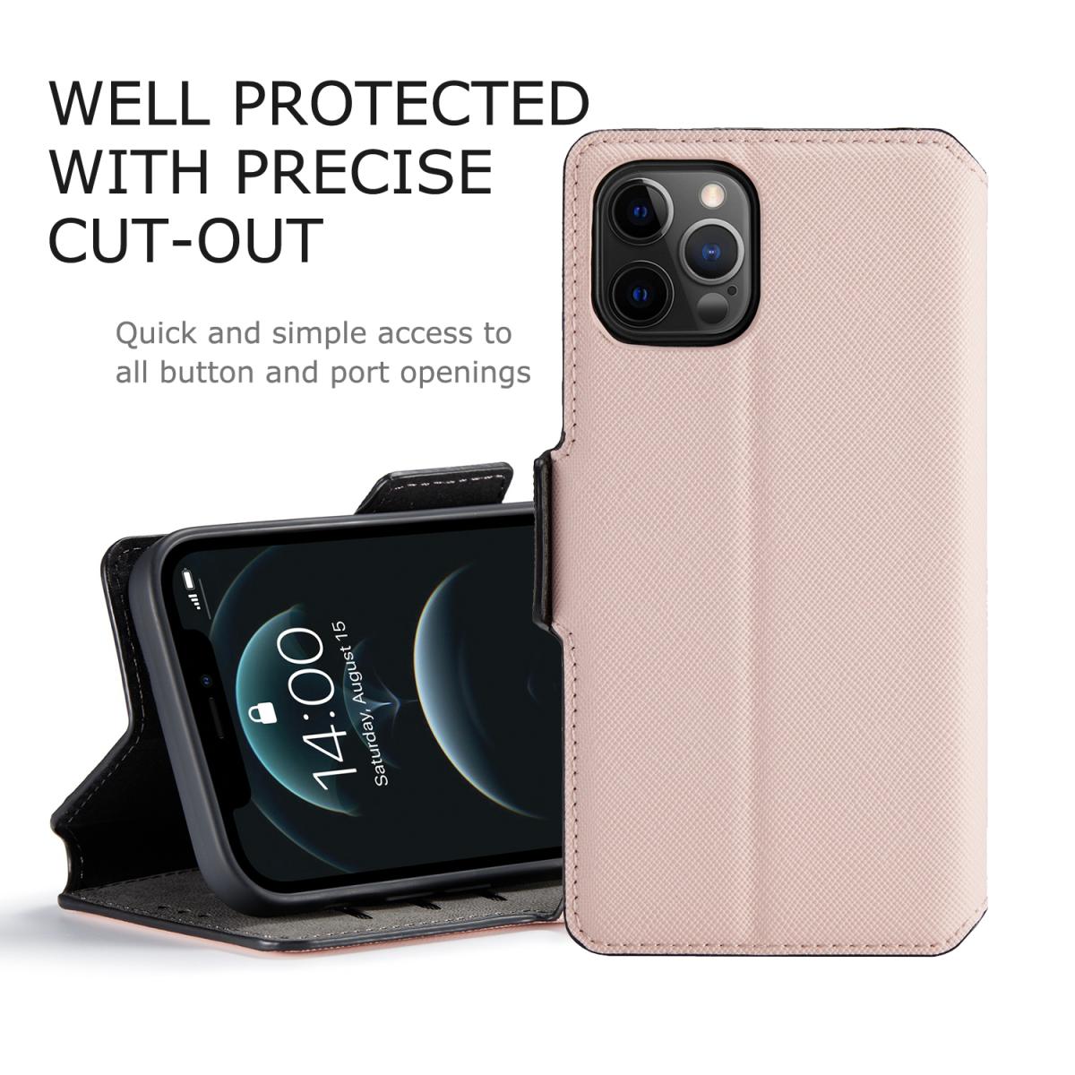 UTGATT1 Muxma Saffiano Plånboksfodral till Apple iPhone 12 Mini - Rosa