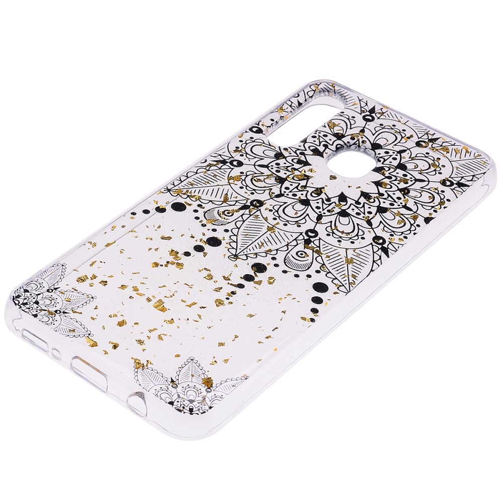 OEM Glitter Mobilskal till Samsung Galaxy A50 - Black Flower