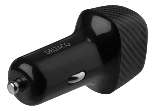UTGATT1 DELTACO USB-billaddare med dubbla USB-portar och snabbladdning