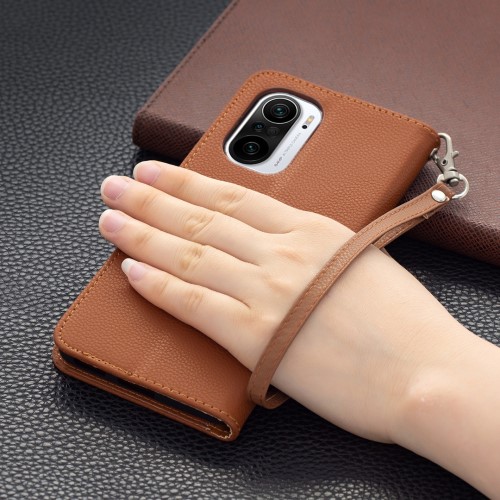 OEM Litchi Plånboksfodral till Xiaomi Mi 11i / Poco F3 - Brun