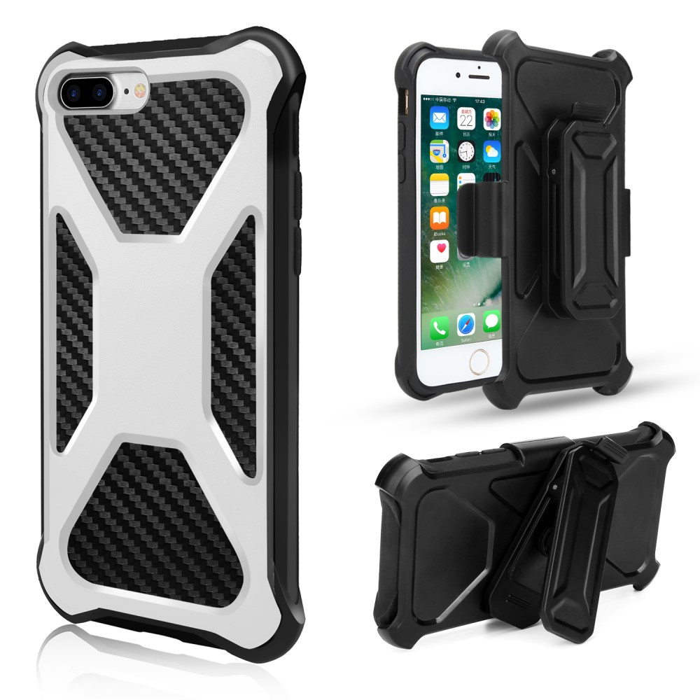 OEM 2-in-1 Mobilskal till iPhone 8 Plus / 7 Plus med bältesfodral - Vit