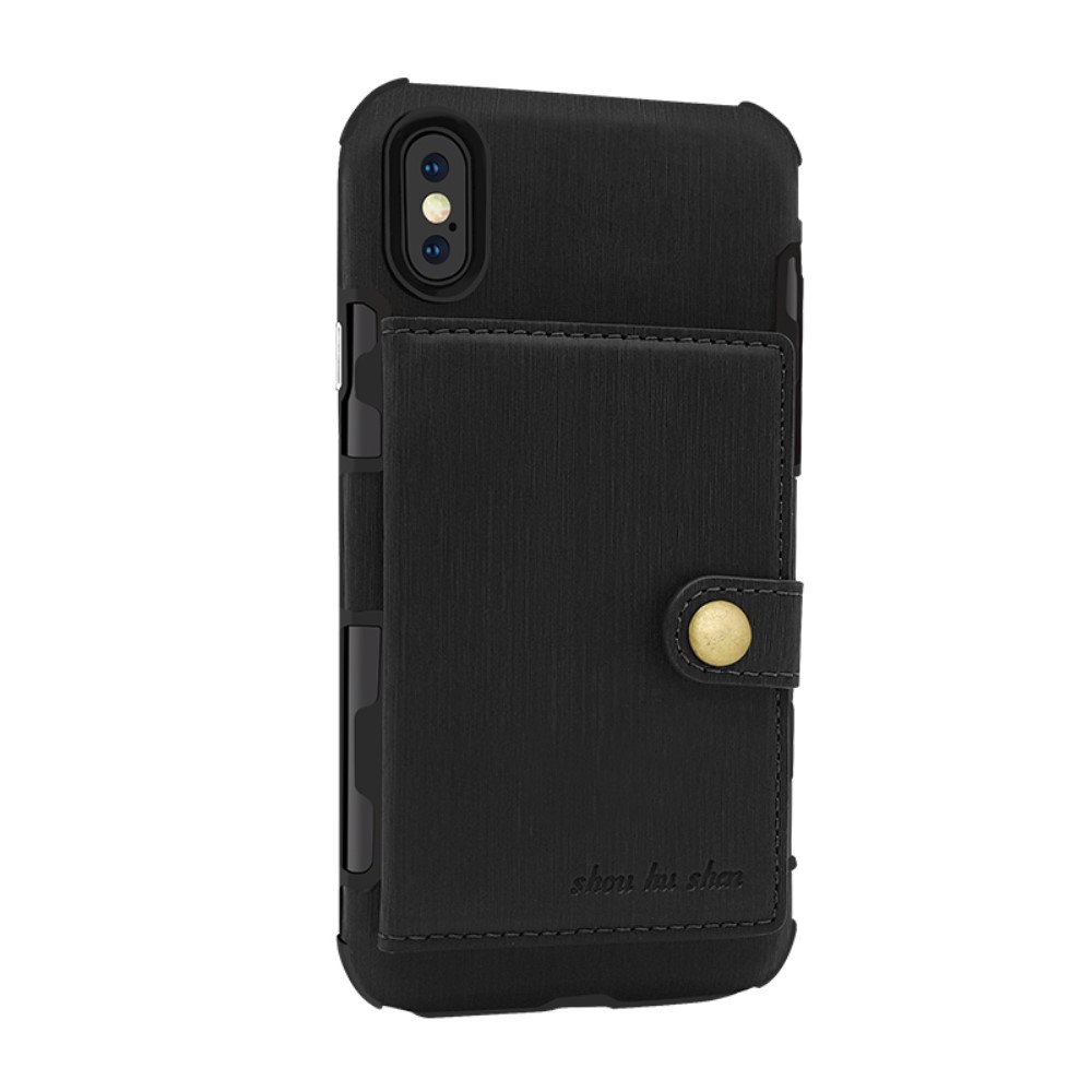 OEM Anti-Drop Brushed Cloth Coated Skal Med Kortfodral till iPhone XS / X - Svart