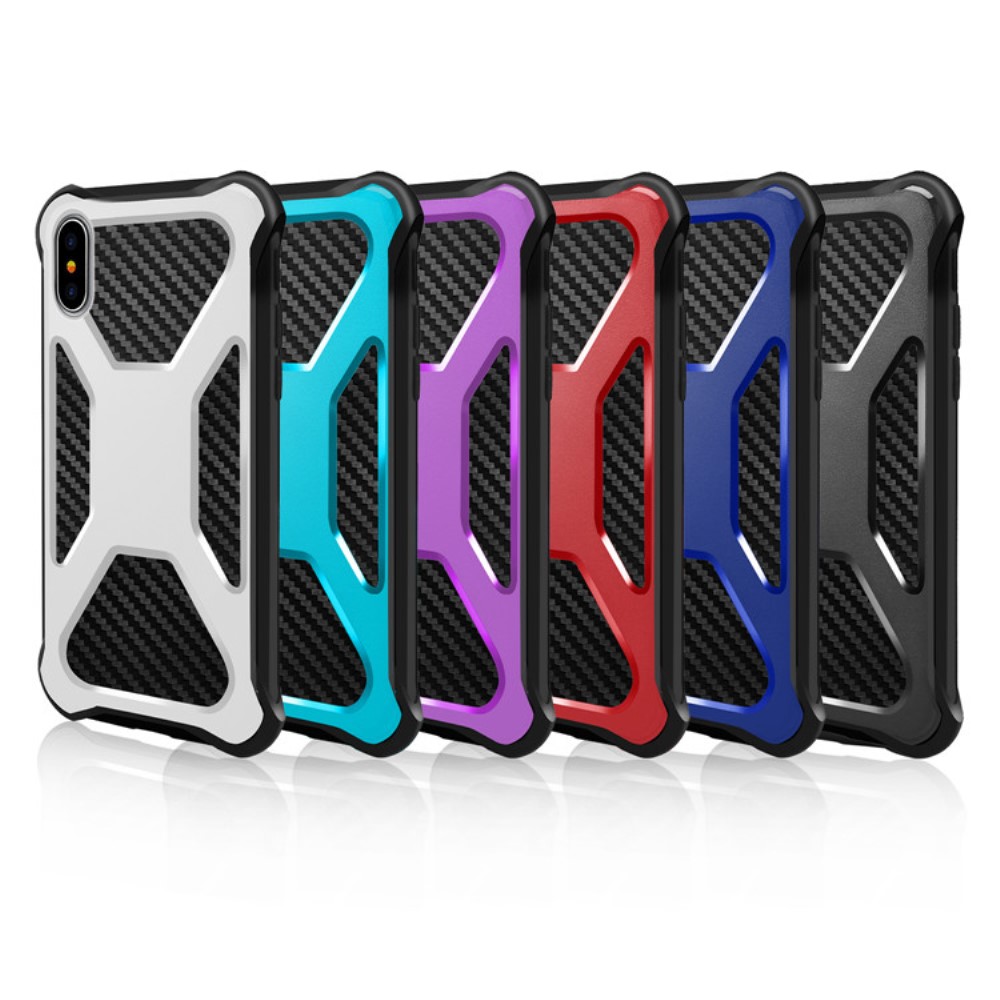 OEM Carbon Fiber Texture 2-in-1 mobilskal med bältesfodral iPhone XS / X - Vit