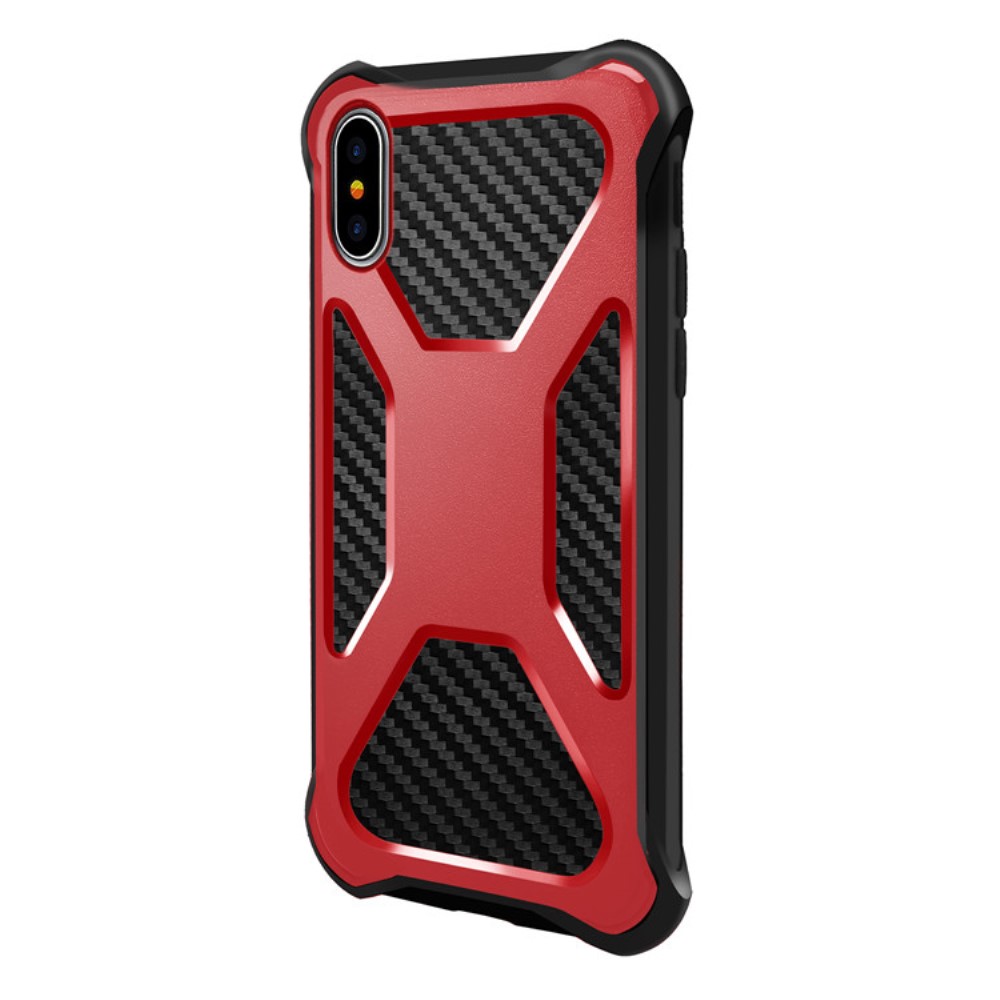 OEM Carbon Fiber Texture 2-in-1 mobilskal med bältesfodral iPhone XS / X - Röd