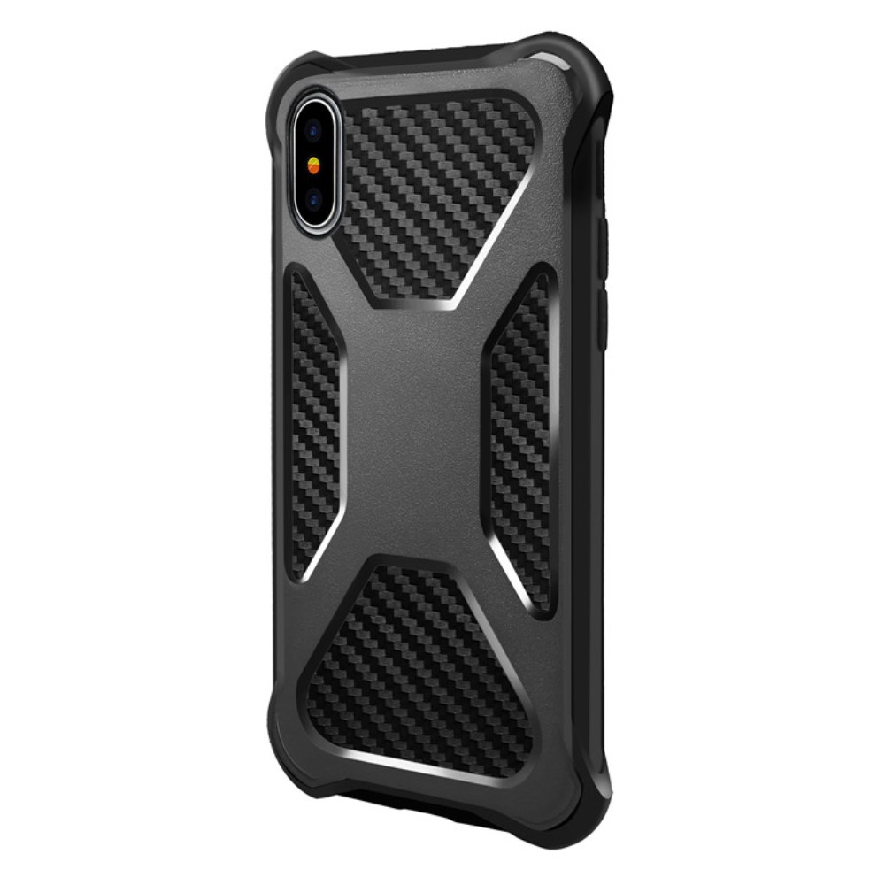 OEM Carbon Fiber Texture 2-in-1 mobilskal med bältesfodral iPhone XS / X - Svart