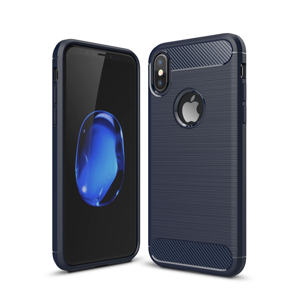 OEM Carbon Fiber Brushed Mobilskal till iPhone XS / X - Blå