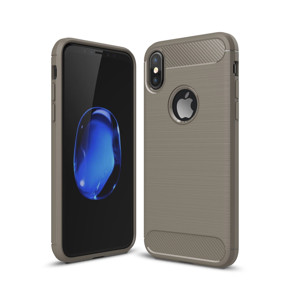 OEM Carbon Fiber Brushed Mobilskal till iPhone XS / X - Grå