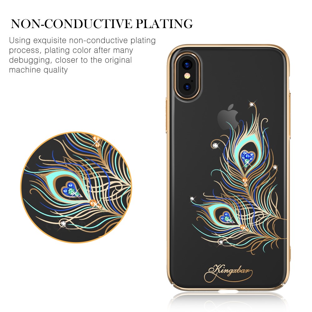 Kingxbar Kingxbar Skal Med Swarovski Stenar till iPhone XS / X - Peacock Feather