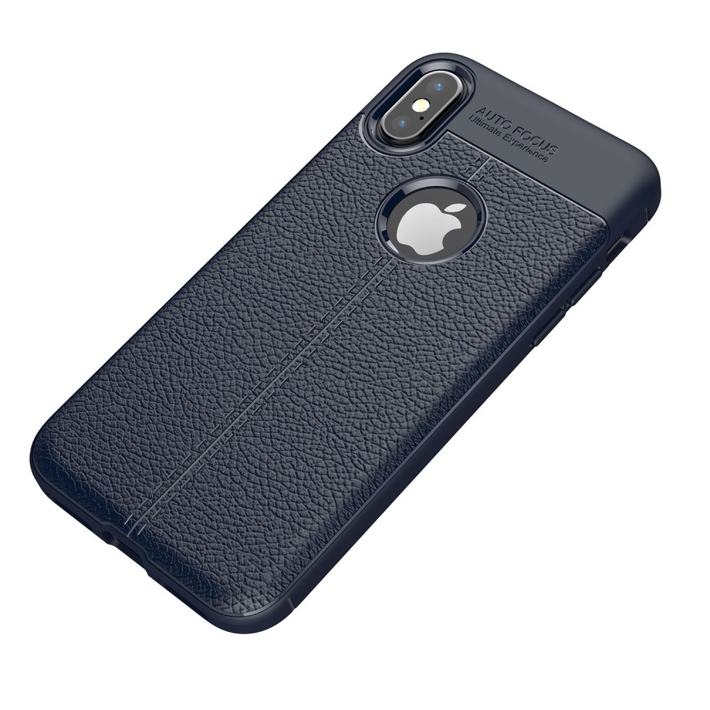 OEM Litchi Skin TPU Mobilskal till iPhone XS / X - Blå
