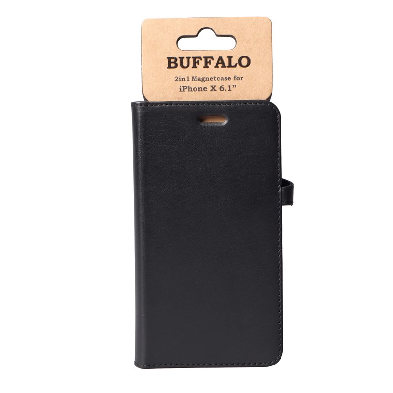 BUFFALO BUFFALO äkta läder Plånboksfodral iPhone XR - Svart