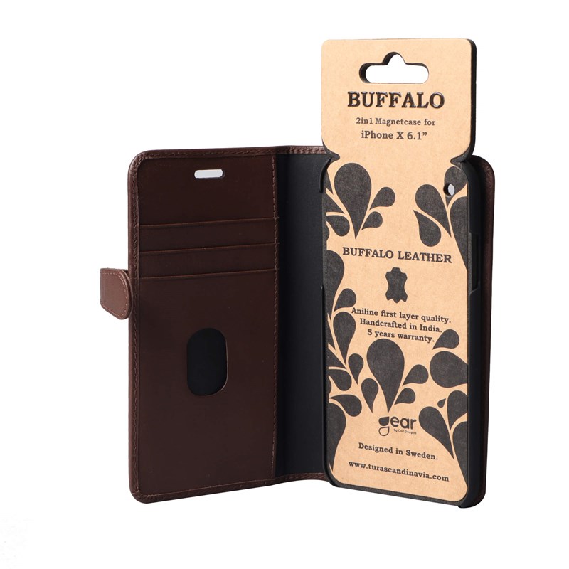 BUFFALO BUFFALO äkta läder Plånboksfodral iPhone XR - Brun