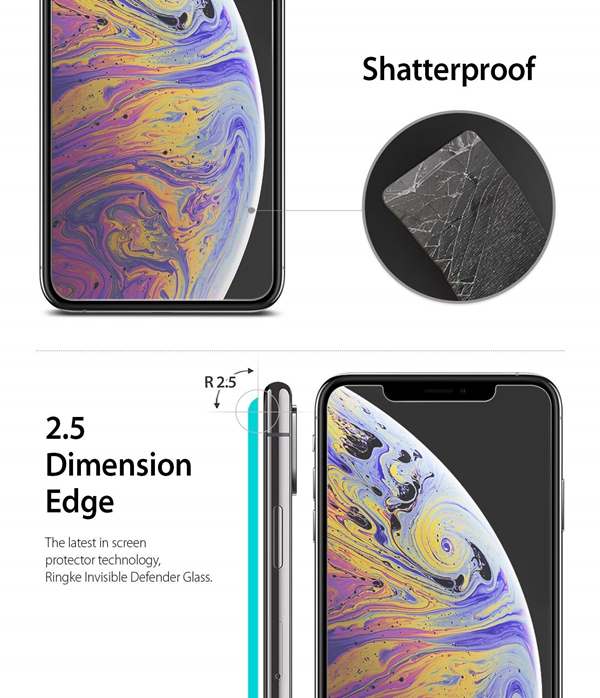 Rearth 3 X Ringke Härdat Glas Skärmskydd till iPhone XS Max