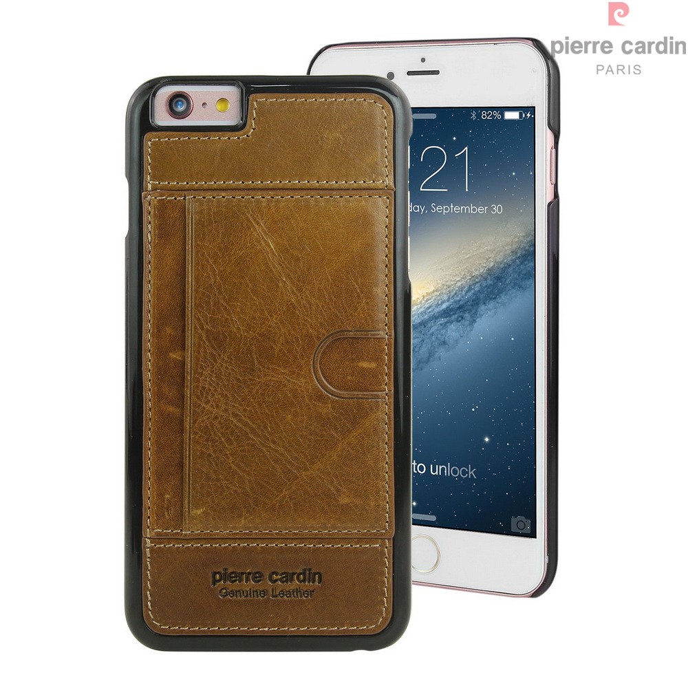 OEM Pierre Cardin plånboksfodral av läder till iPhone 6/6S - Brun