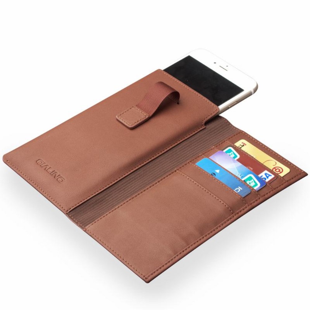 QIALINO Universal Pouch Wallet i äkta läder - Brun (M)