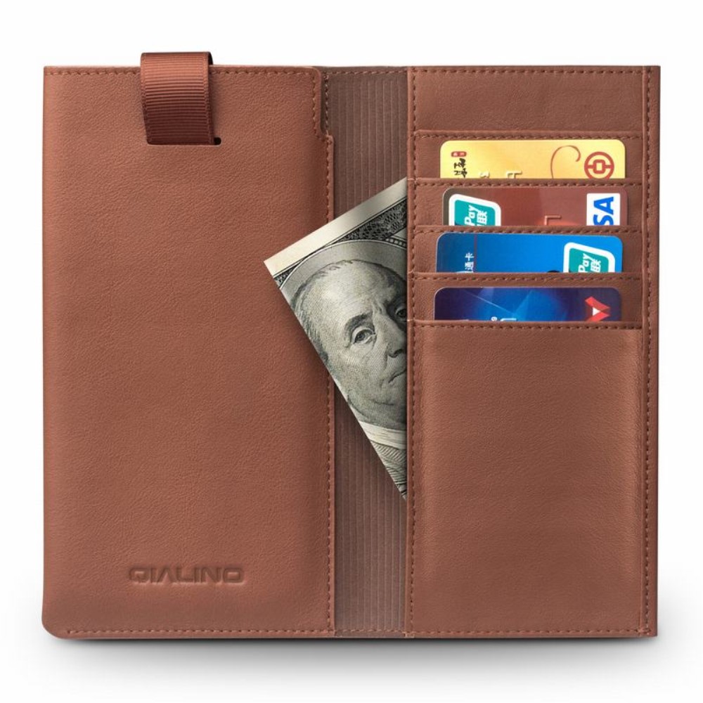 QIALINO Universal Pouch Wallet i äkta läder - Brun (M)