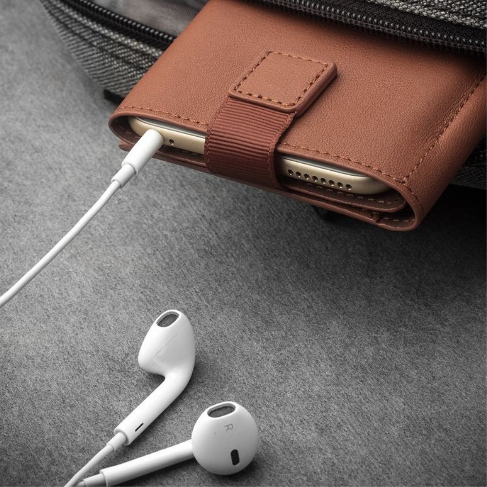 QIALINO Universal Pouch Wallet i äkta läder - Brun (M)