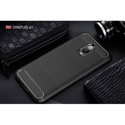 OEM Carbon Brushed Flexicase Skal till OnePlus 6T - Svart