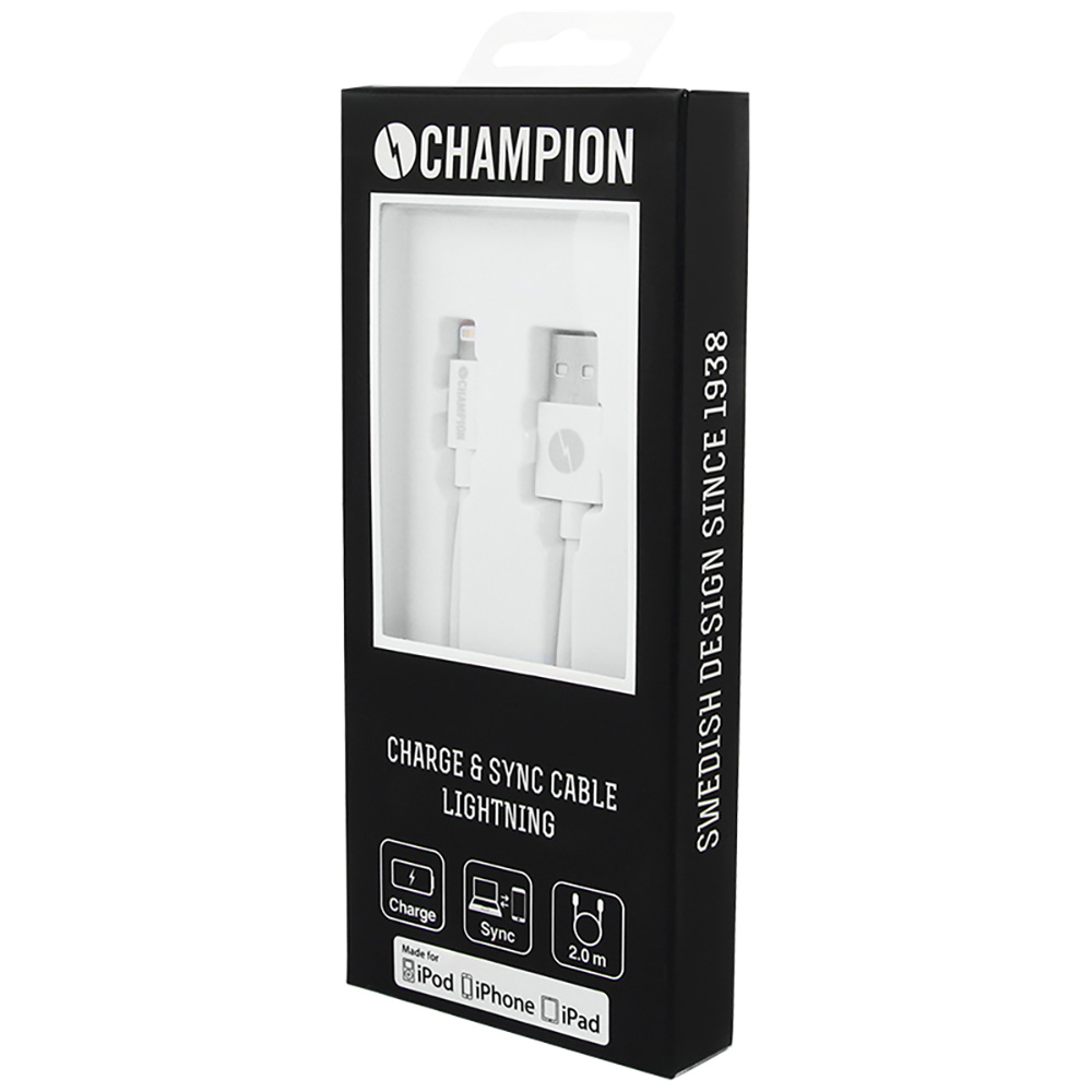 Champion Champion USB-A till Lightning Kabel 2m Vit