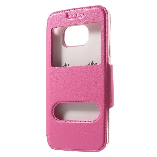 OEM Dual Fönster Fodral till Samsung Galaxy S6 Edge - Magenta