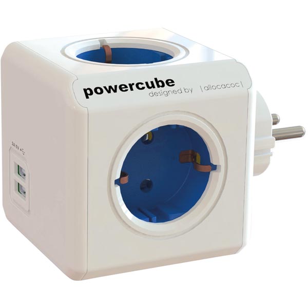 UTGATT Allocacoc PowerCube grenuttag med 4xCEE 7/4-uttag 2xUSB - Vit/Blå