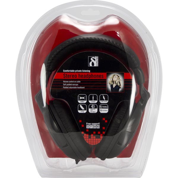 UTGATT1 DELTACO, hörlur med volymkontroll, 2,2m kabel, svart