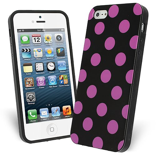 OEM FlexiCase Skal till Apple iPhone 5/5S/SE - Polkadots (Svart/LIla)