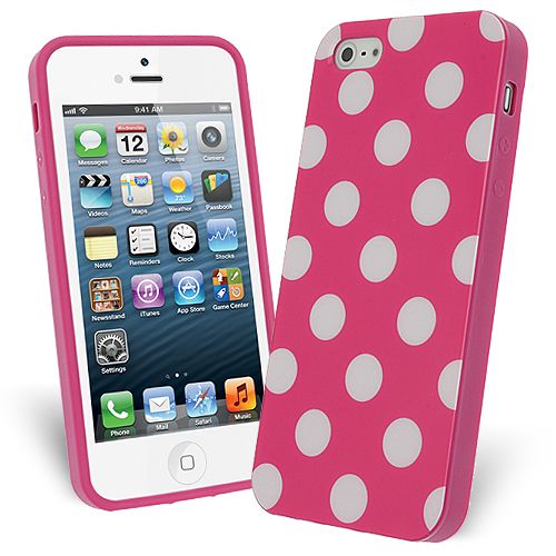 OEM FlexiCase Skal till Apple iPhone 5/5S/SE - Polkadots (Hot Pink)