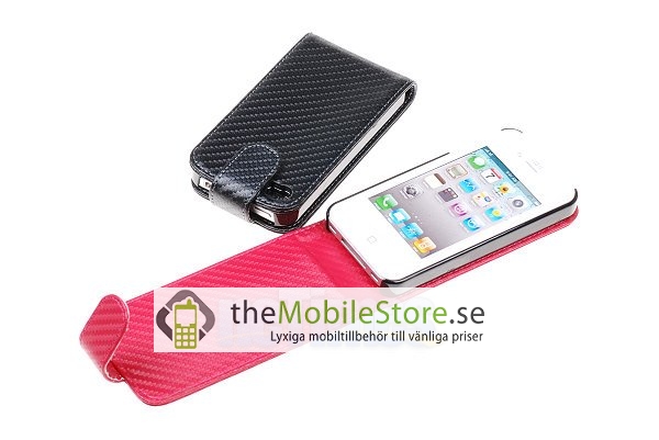 OEM Carbon Fiber mobilväska till Apple iPhone 4S / 4 (Ljus Rosa)