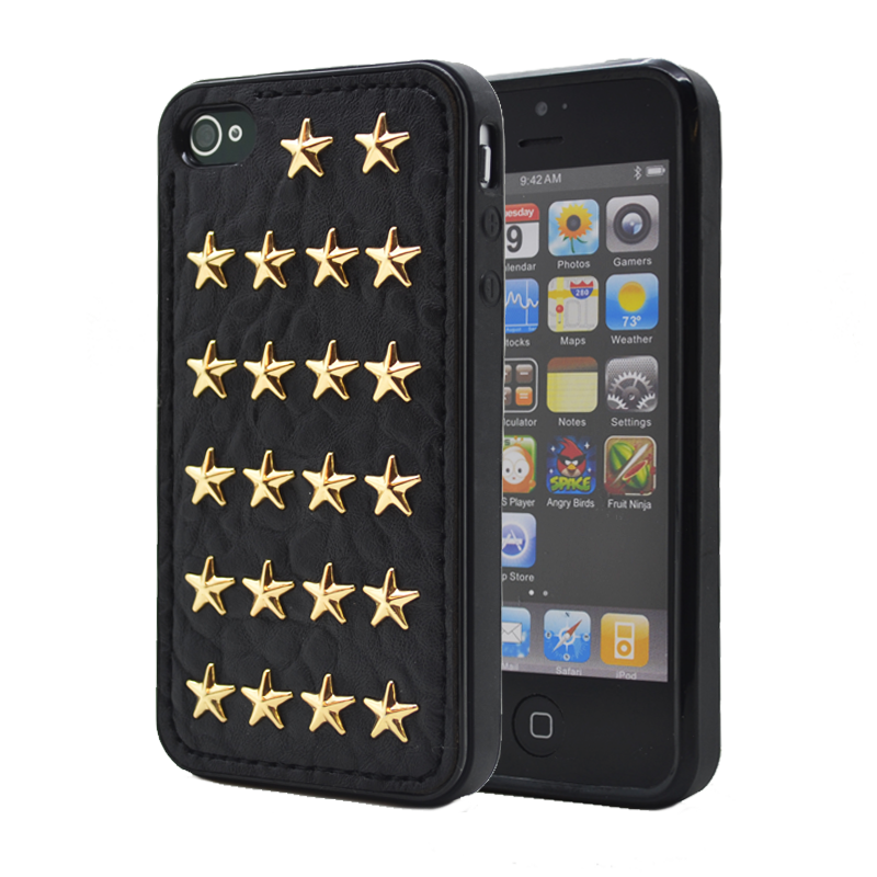 OEM Studded leather pattern FlexiSkal till Apple iPhone 4S/4 (Golden Stars)