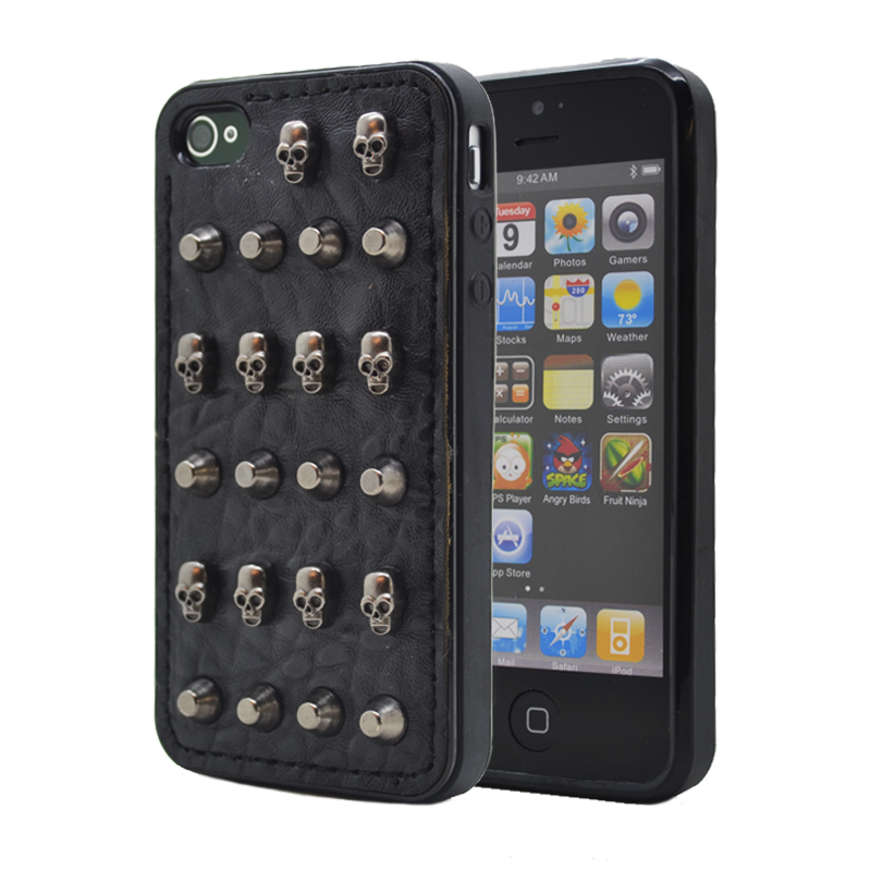 OEM Studded leather pattern FlexiSkal till Apple iPhone 4S/4 (Point Skulls)