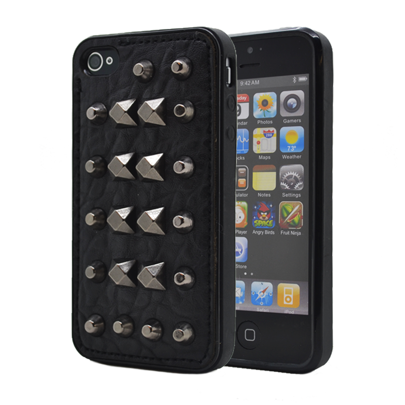 OEM Studded leather pattern FlexiSkal till Apple iPhone 4S/4 (Point Mountains)
