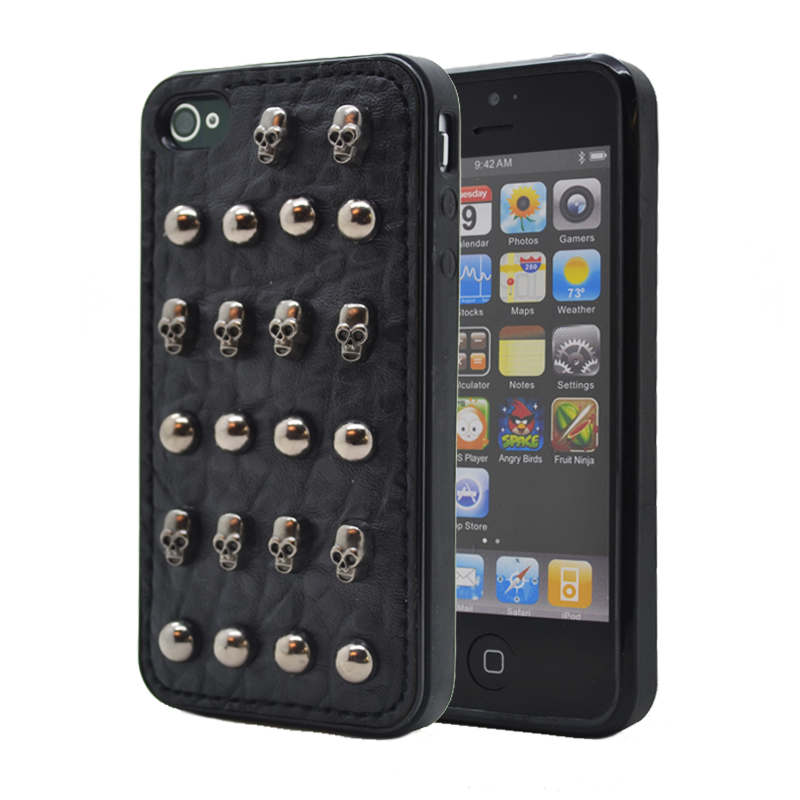 OEM Studded leather pattern FlexiSkal till Apple iPhone 4S/4 (Dot Skulls)