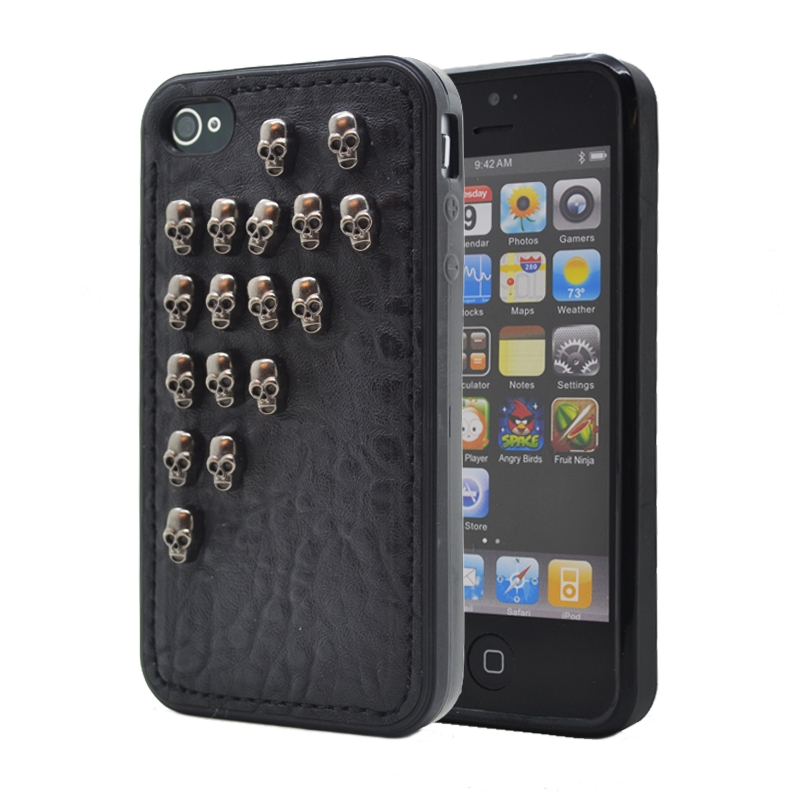 OEM Studded leather pattern FlexiSkal till Apple iPhone 4S/4 (Half Skulls)