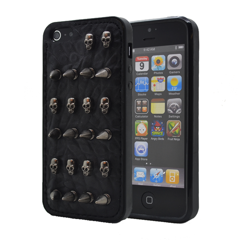 OEM Studded leather pattern FlexiSkal till Apple iPhone 4S/4 (Arrow Skulls)