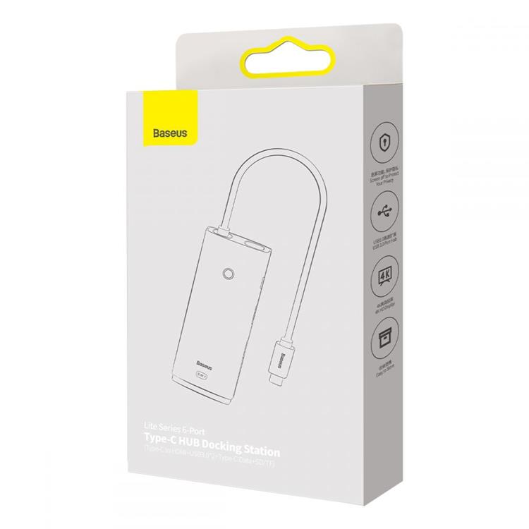 BASEUS Baseus Lite Series 6-Port HUB Adapter USB-C - Svart
