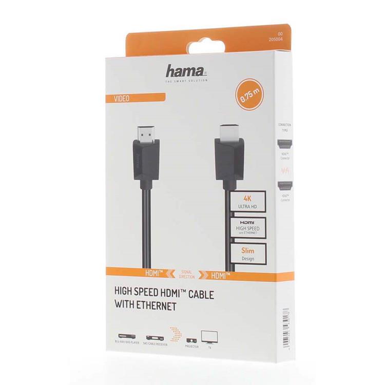 Hama Hama Kabel HDMI High Speed 4K 18 Gbit/s 0.75m - Svart