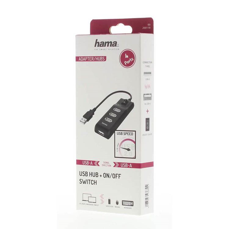 Hama Hama Hub USB-A 2.0 Switch 4x Portar 480 Mbit/s - Svart