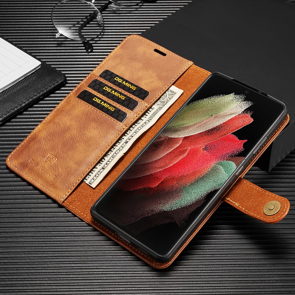 DG.MING DG.MING Detachable Äkta Läder Plånboksfodral Galaxy S21 Ultra - Brun