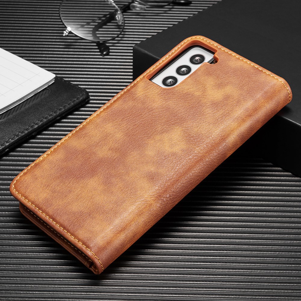 DG.MING DG.MING Äkta Läder Plånboksfodral Galaxy S21 Plus - Brun