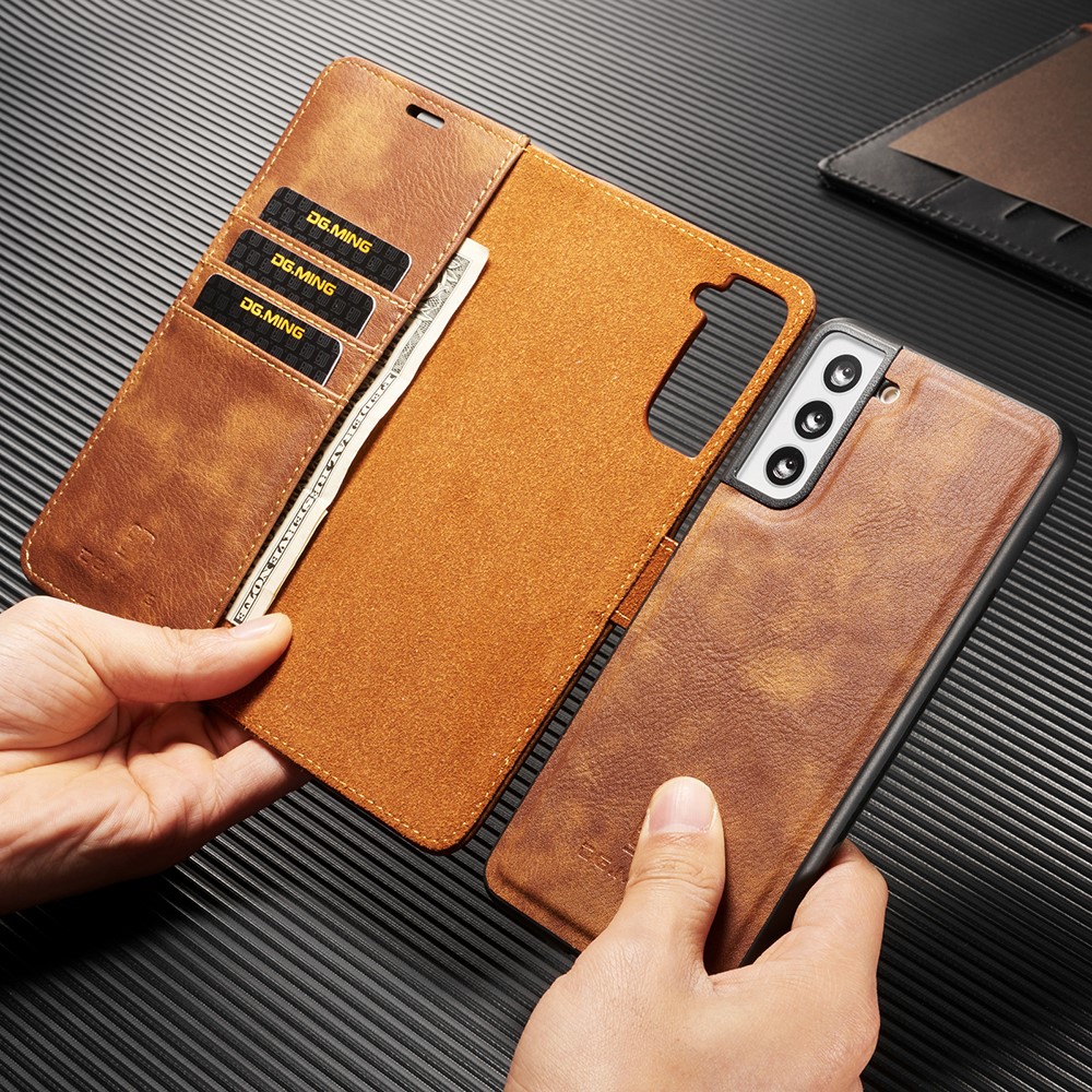 DG.MING DG.MING Äkta Läder Plånboksfodral Galaxy S21 Plus - Brun