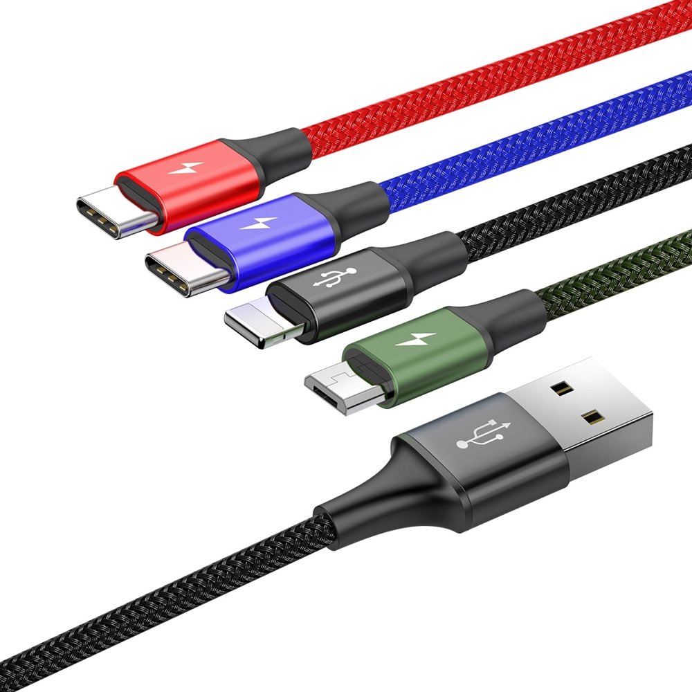 BASEUS BASEUS 4in1 USB-A till lightning 3xUSB-C kabel 1.2m - Svart